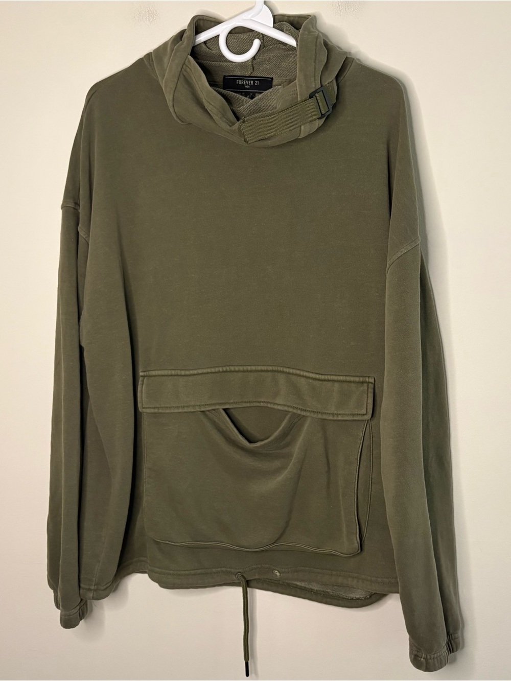 Forever 21 Mens Medium Army Green Pullover Sweatshirt Y2K Gorpcore Comfort